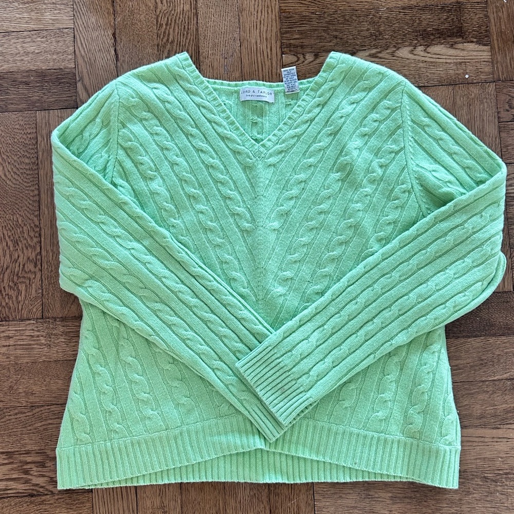 Lime Green Cashmere V-Neck Sweater